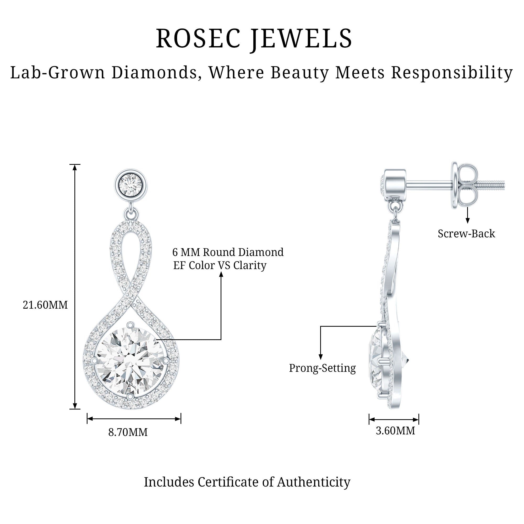 6 MM Lab Grown Diamond Infinity Dangle Earrings For Women