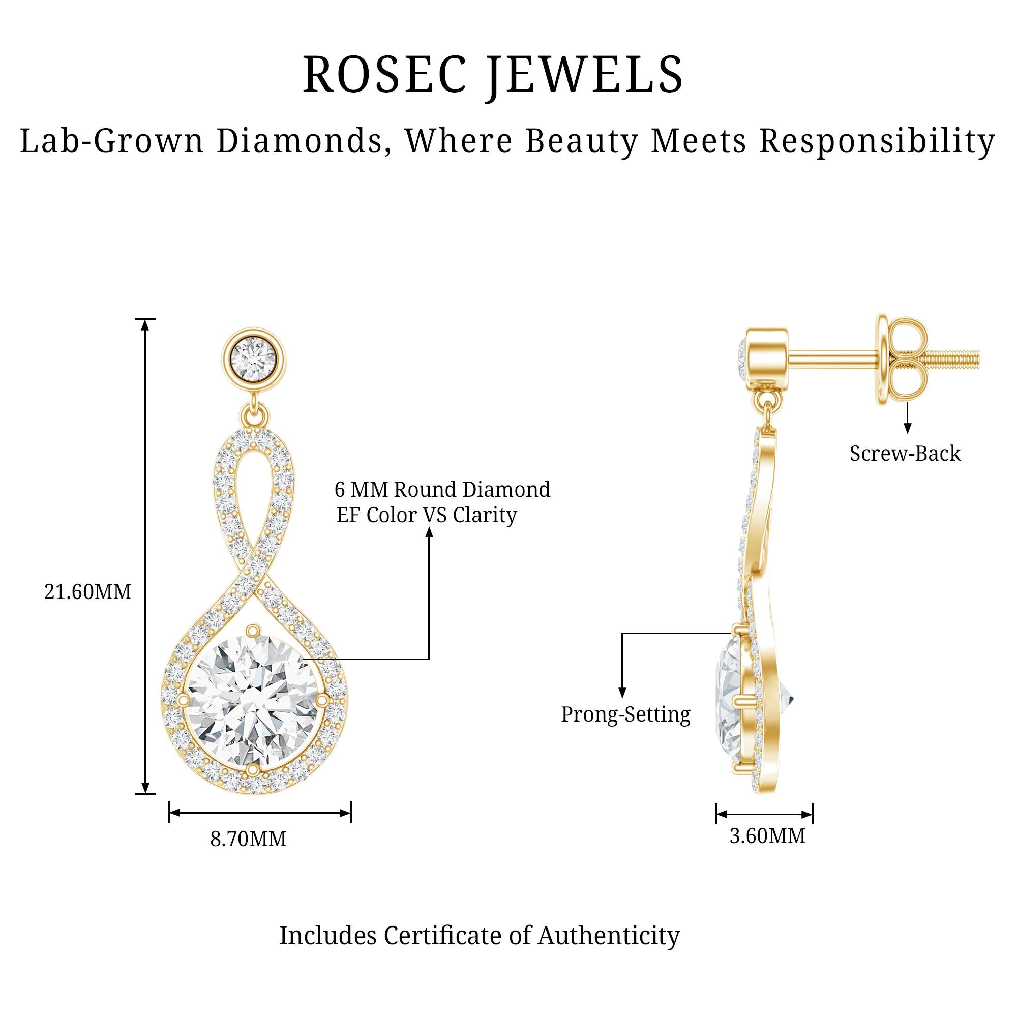 6 MM Lab Grown Diamond Infinity Dangle Earrings For Women