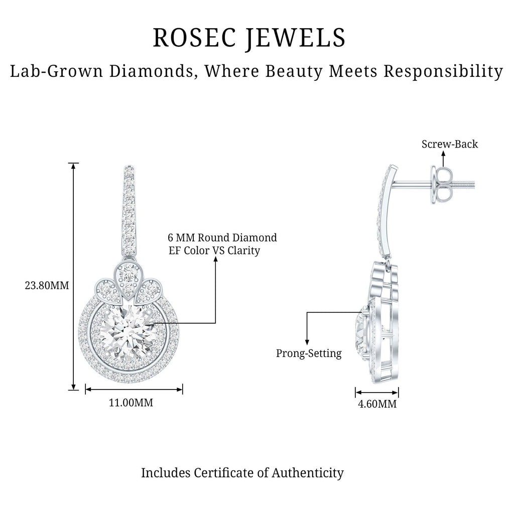 Certified Lab Grown Diamond Bridal Wedding Drop Earrings