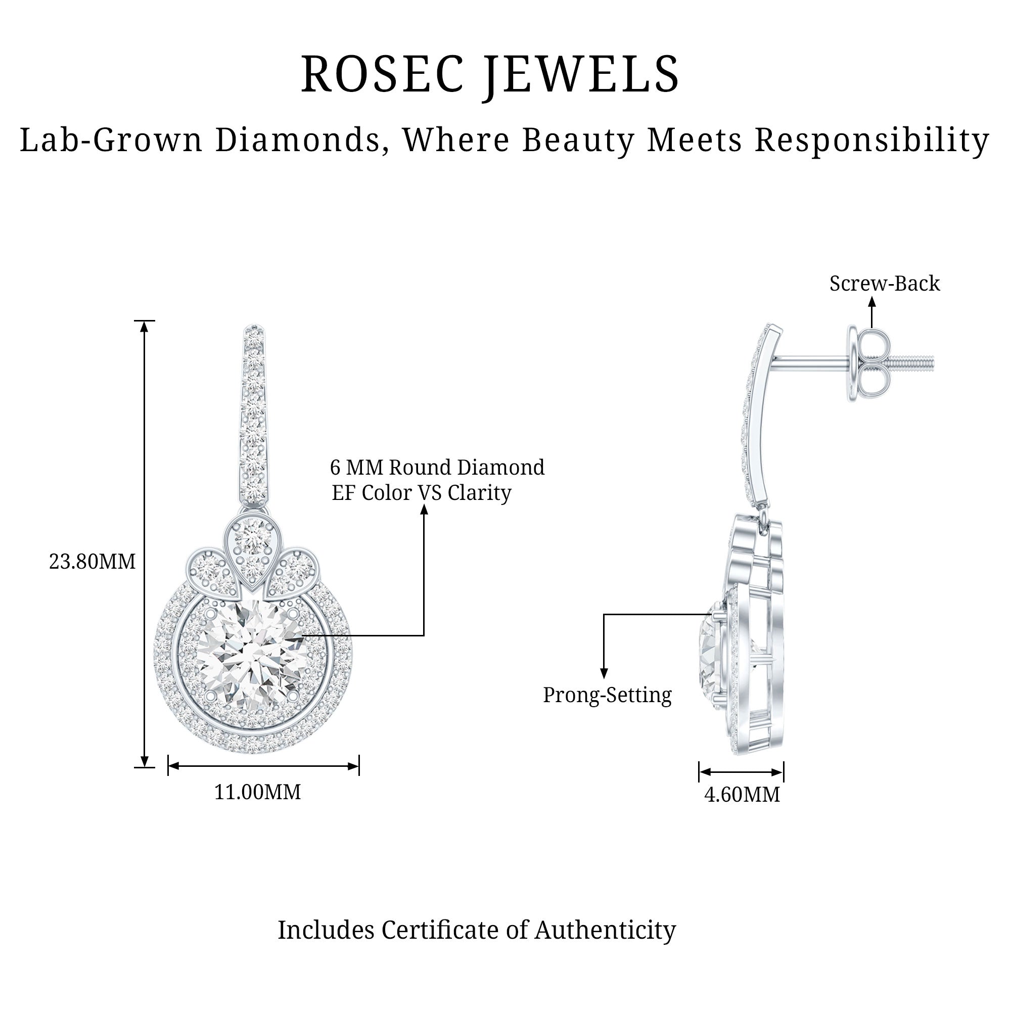 Certified Lab Grown Diamond Bridal Wedding Drop Earrings