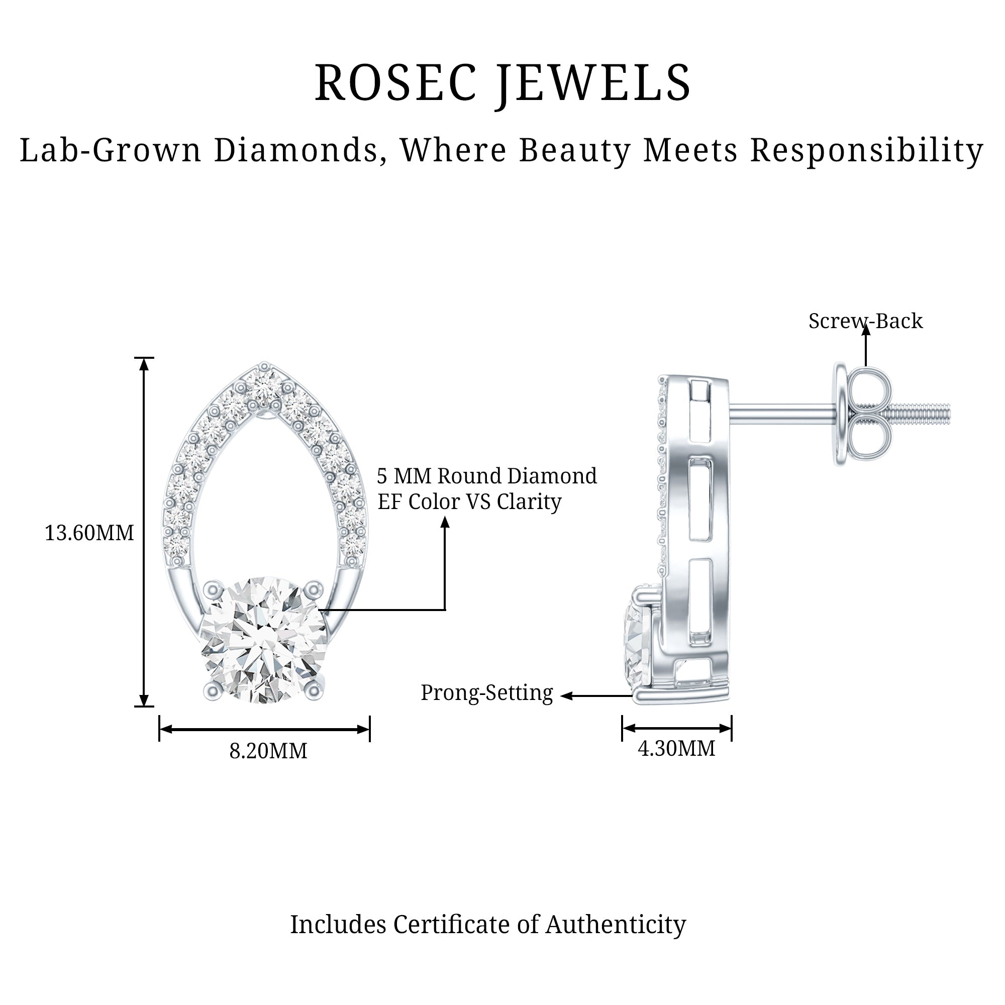 Certified 5 MM Lab Grown Diamond Leaf Stud Earrings