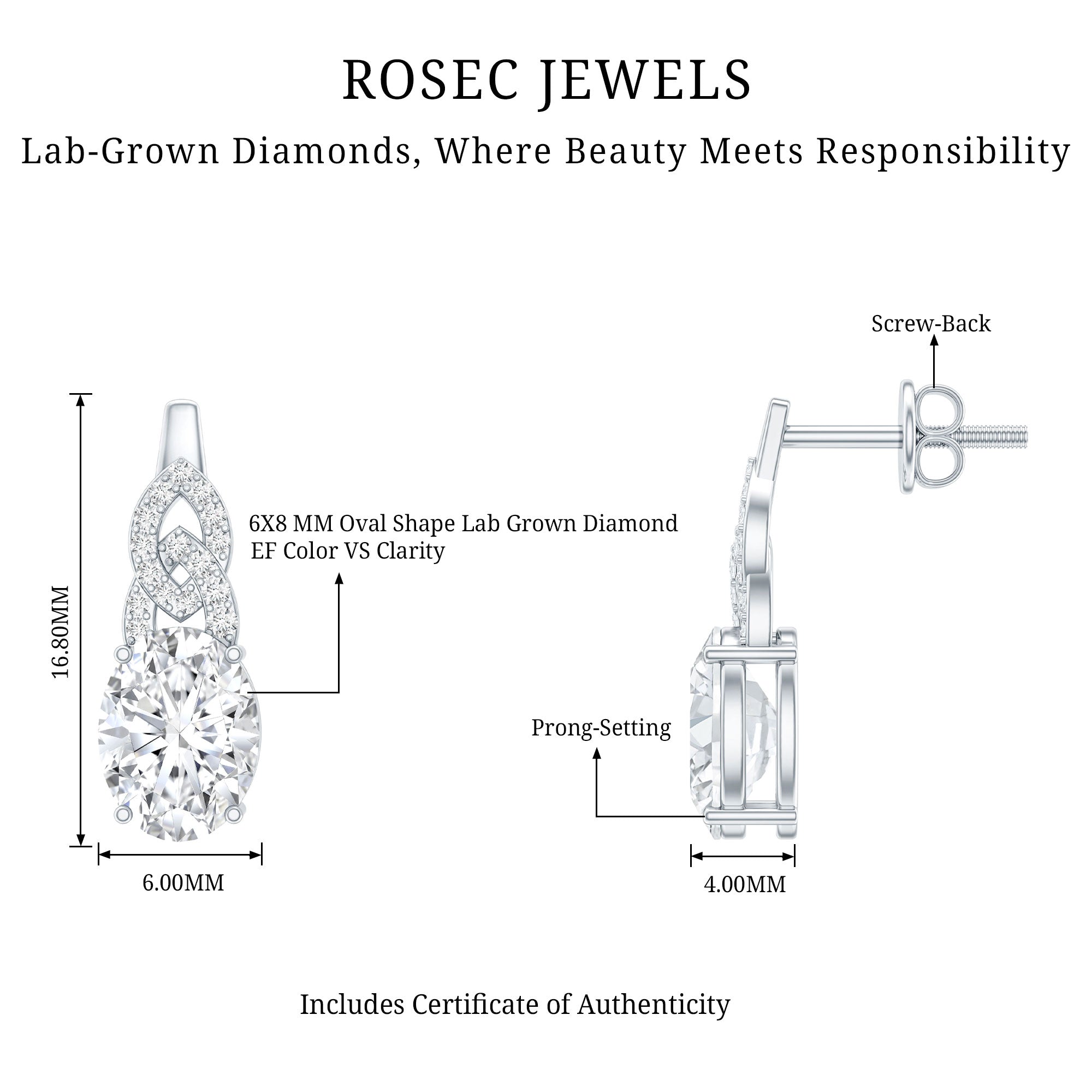 6X8 MM Oval Lab Grown Diamond Designer Stud Earrings