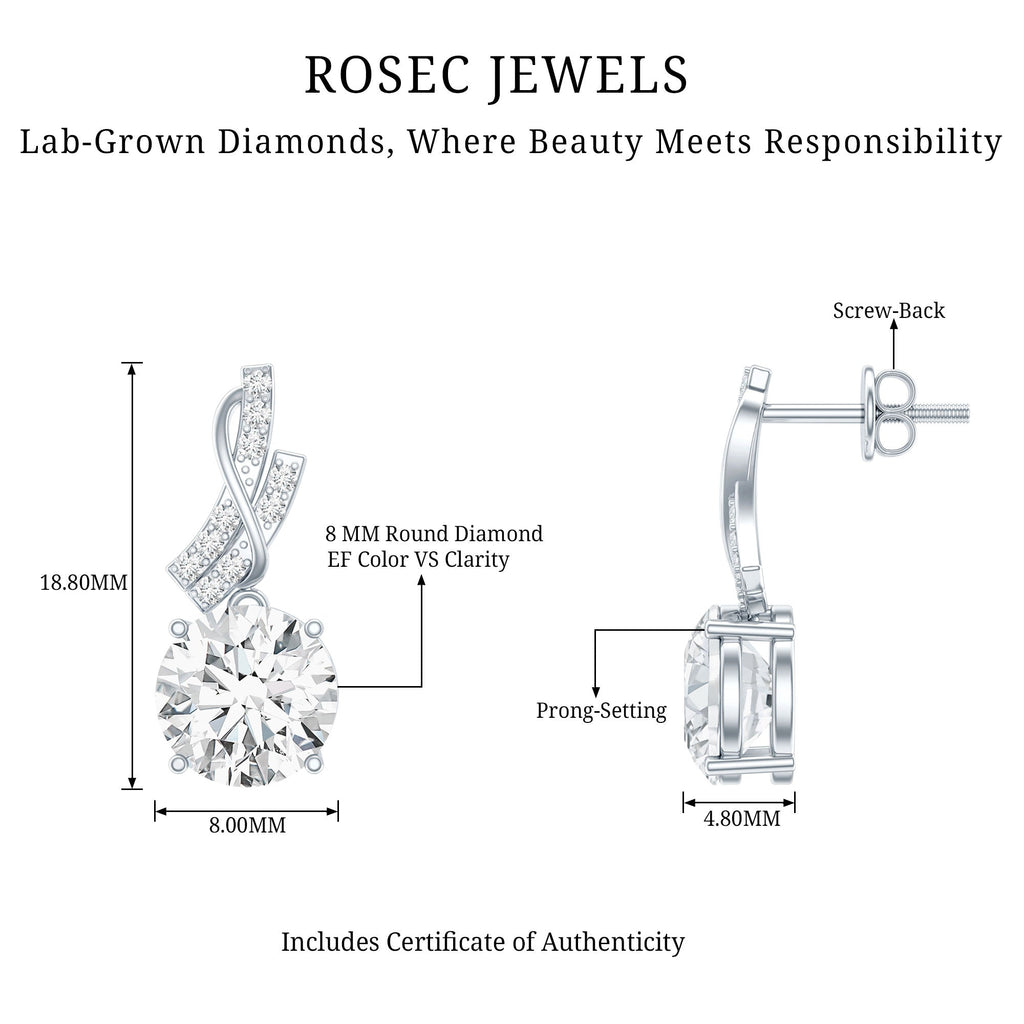 Certified Lab 8 mm Round Diamond Designer Drop Earrings