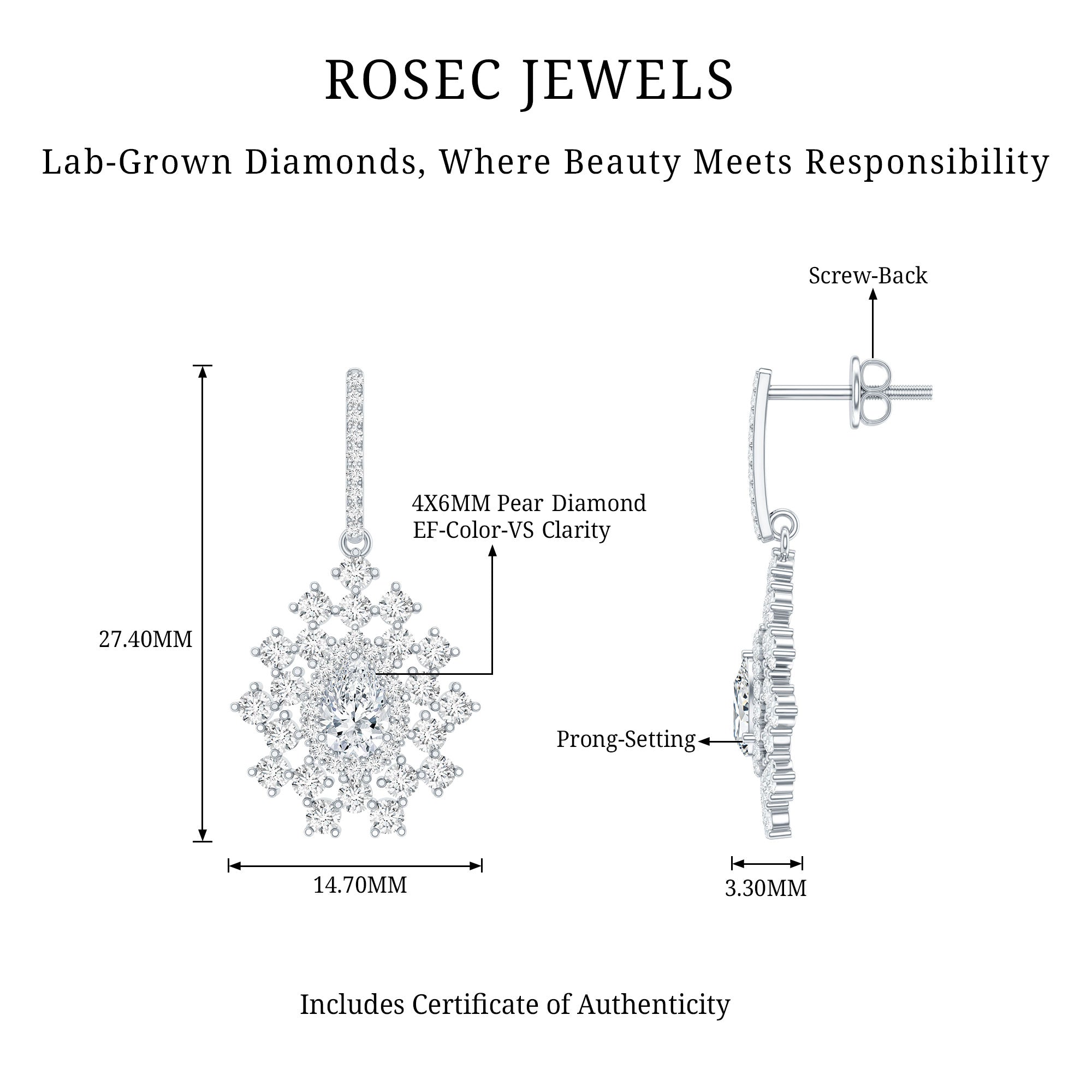 Certified Pear Shape Lab Grown Diamond Bridal Drop Earrings
