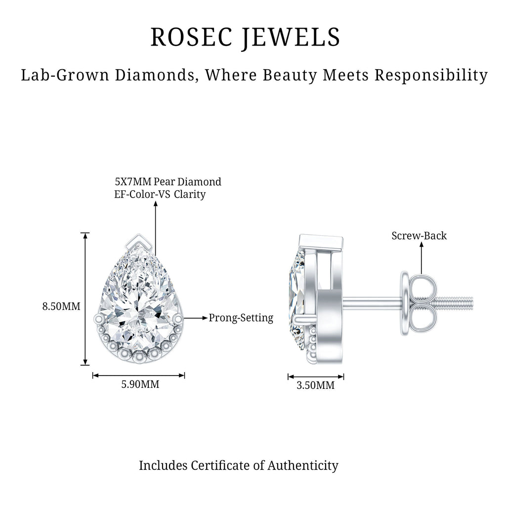 Certified Lab 5X7 MM Pear Diamond Designer Stud Earrings