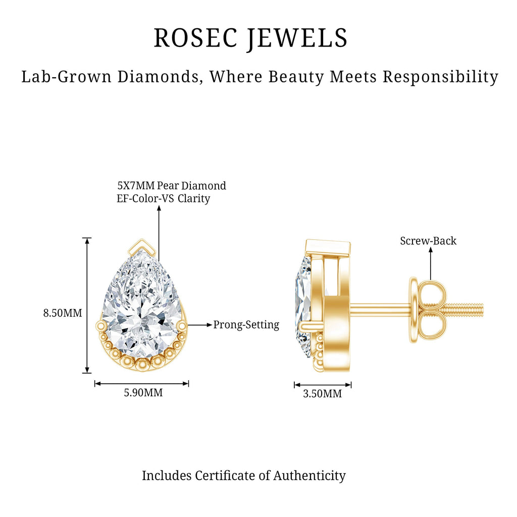 Certified Lab 5X7 MM Pear Diamond Designer Stud Earrings