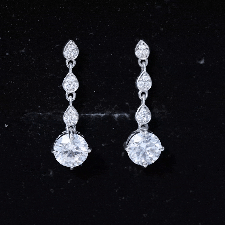 Certified Lab 7 MM Round Diamond Dangle Chain Earrings