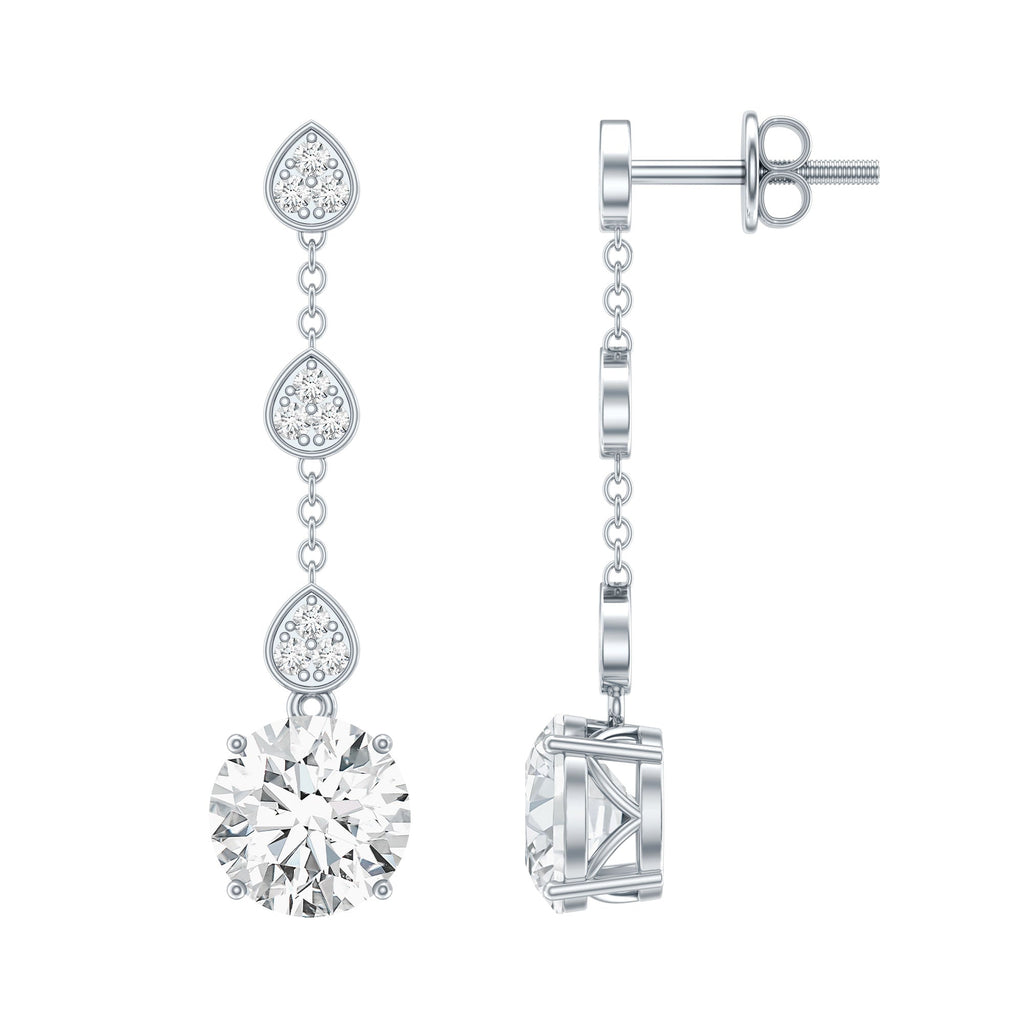 Certified Lab 7 MM Round Diamond Dangle Chain Earrings
