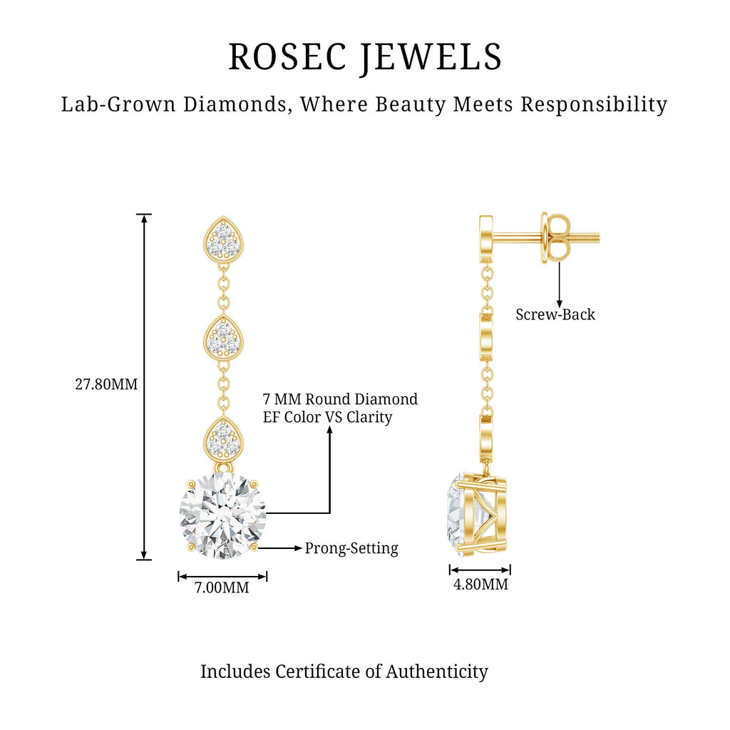 Certified Lab 7 MM Round Diamond Dangle Chain Earrings