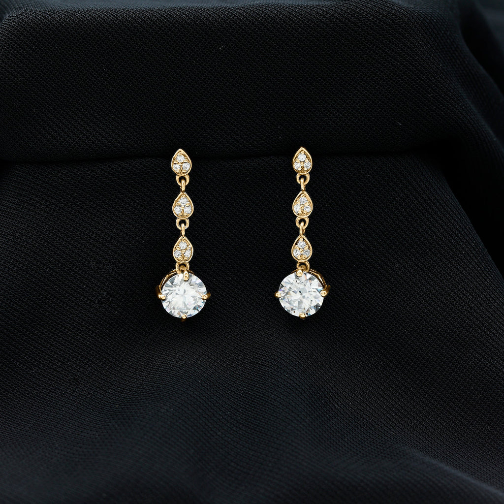 Certified Lab 7 MM Round Diamond Dangle Chain Earrings
