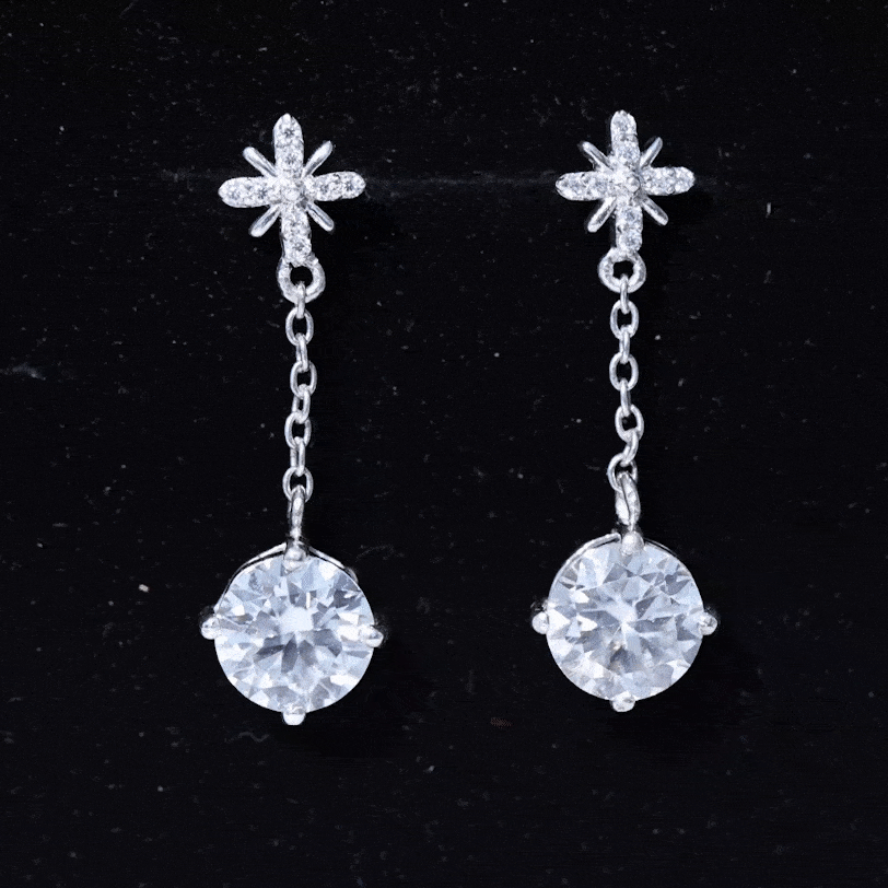 Certified 8 MM Round Lab Grown Diamond Flower Dangle Earrings