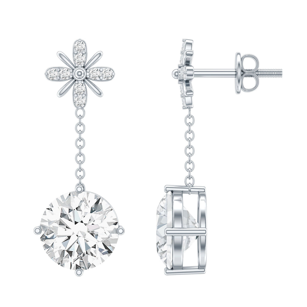 Certified 8 MM Round Lab Grown Diamond Flower Dangle Earrings