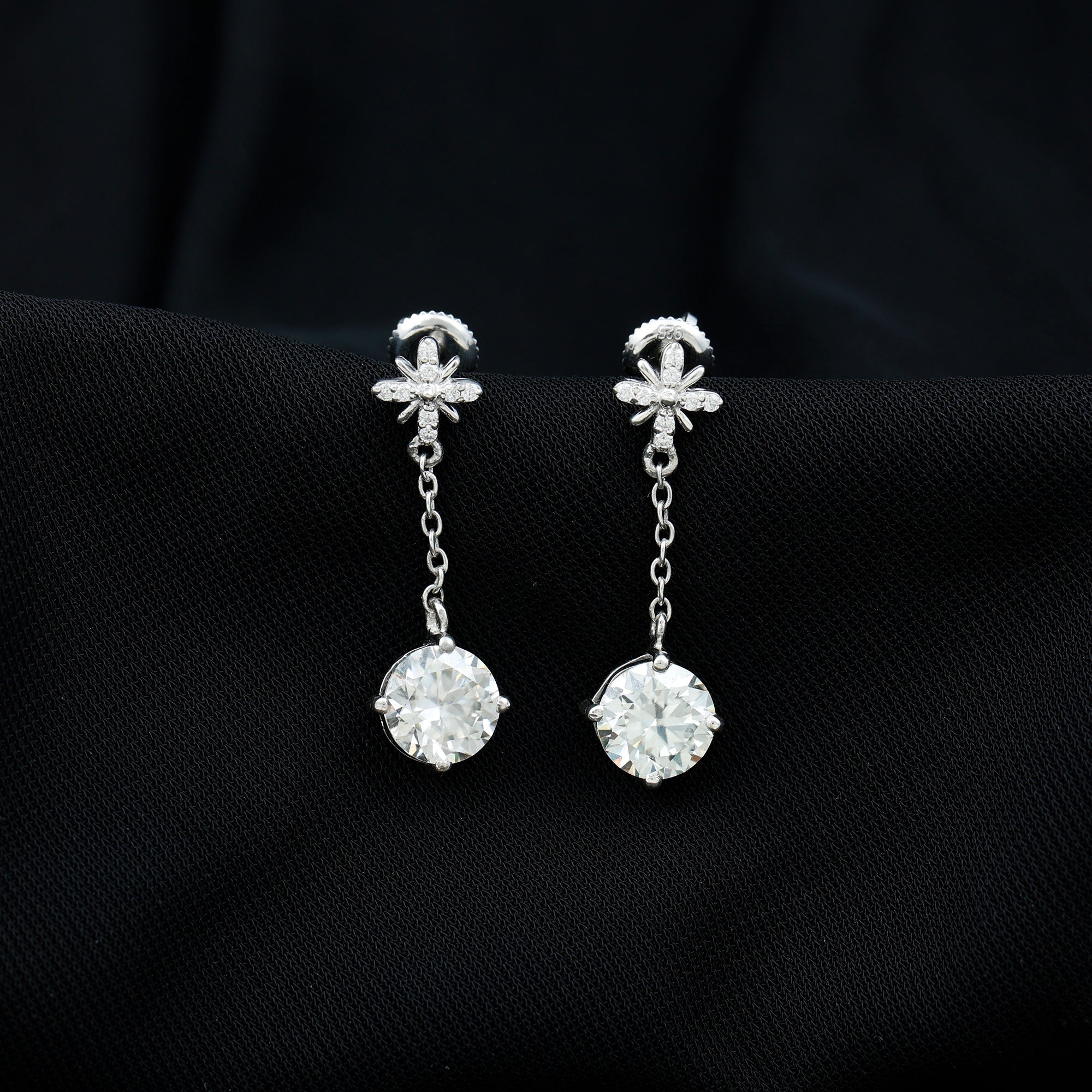 Certified 8 MM Round Lab Grown Diamond Flower Dangle Earrings