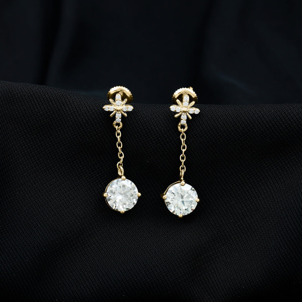 Certified 8 MM Round Lab Grown Diamond Flower Dangle Earrings