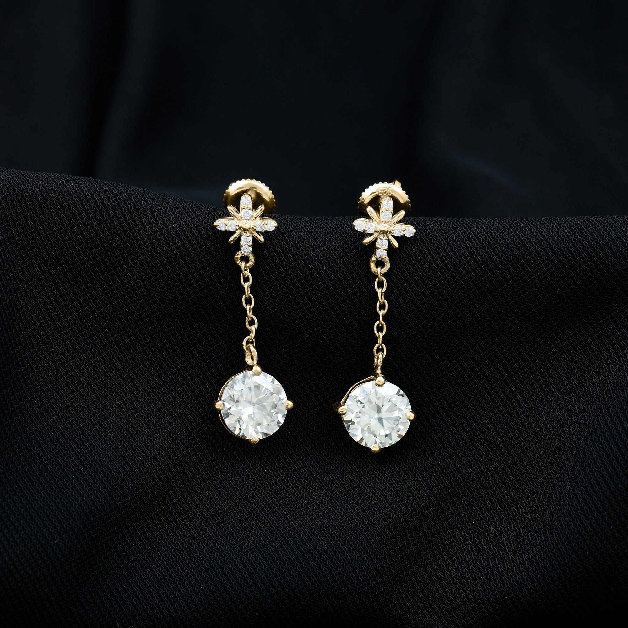 Certified 8 MM Round Lab Grown Diamond Flower Dangle Earrings