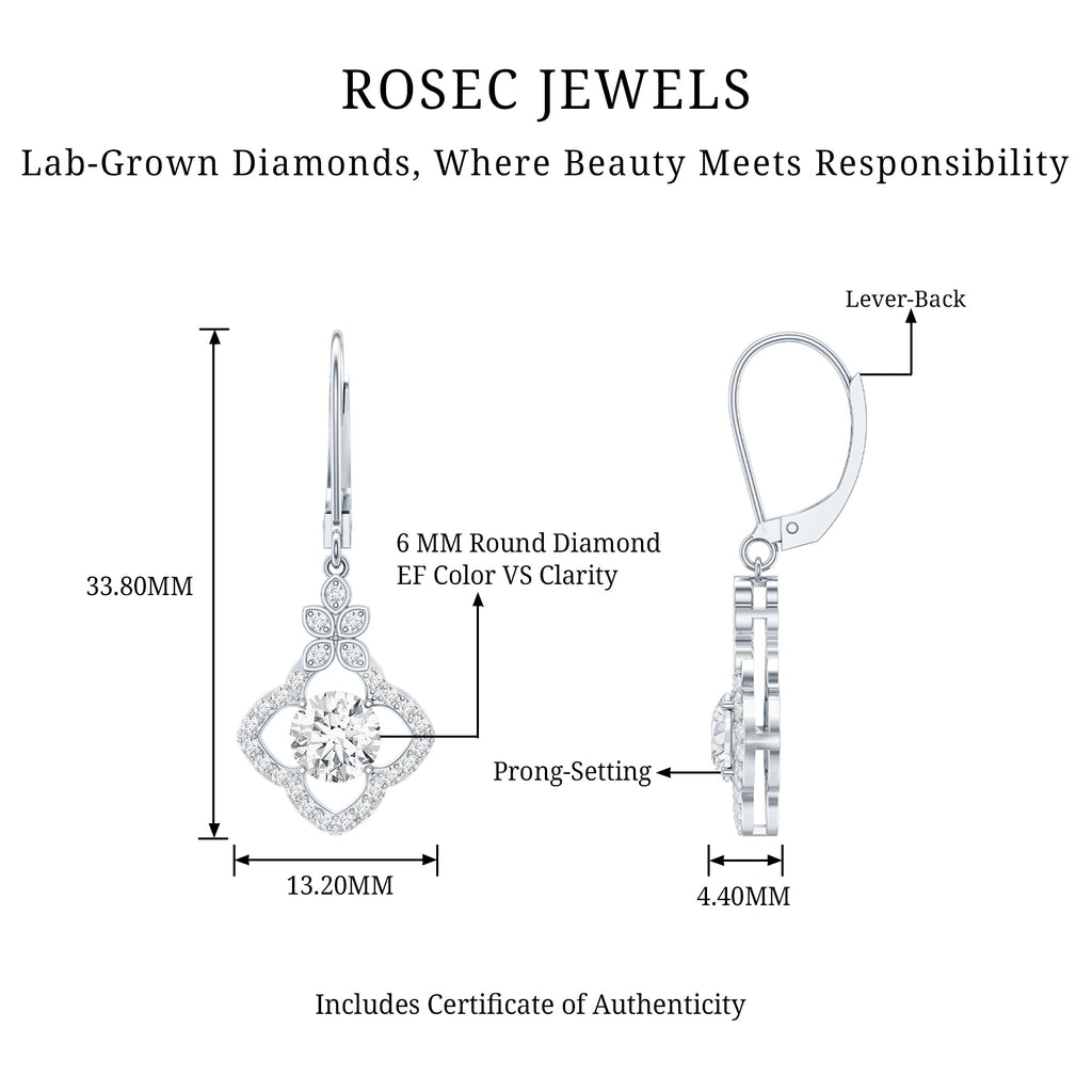 Certified Lab 6MM Round Diamond Flower Drop Earrings