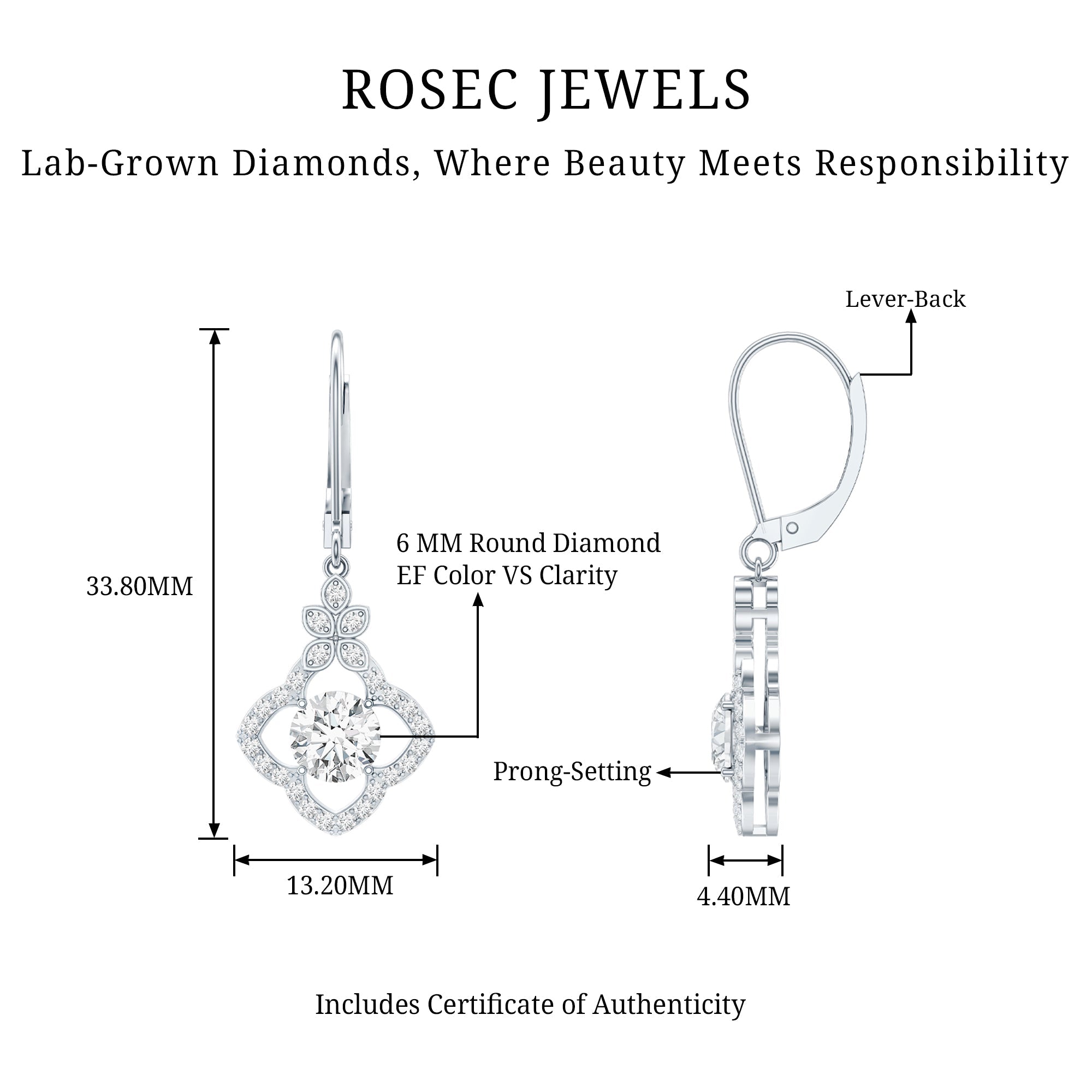 Certified Lab 6MM Round Diamond Flower Drop Earrings