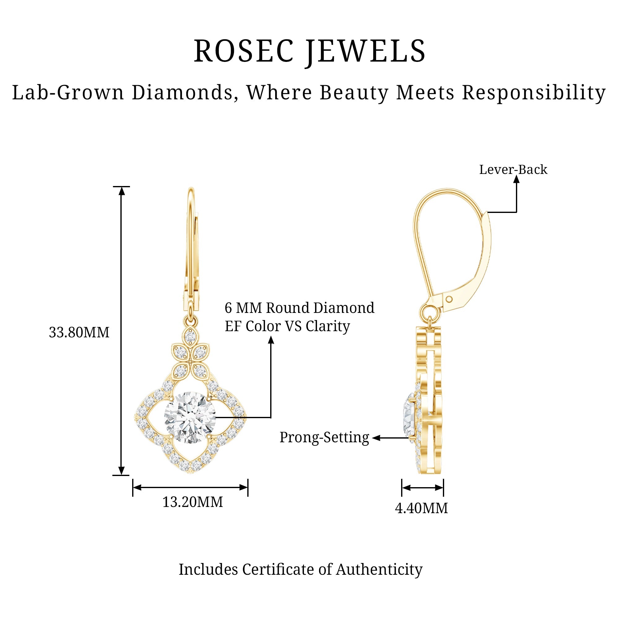 Certified Lab 6MM Round Diamond Flower Drop Earrings
