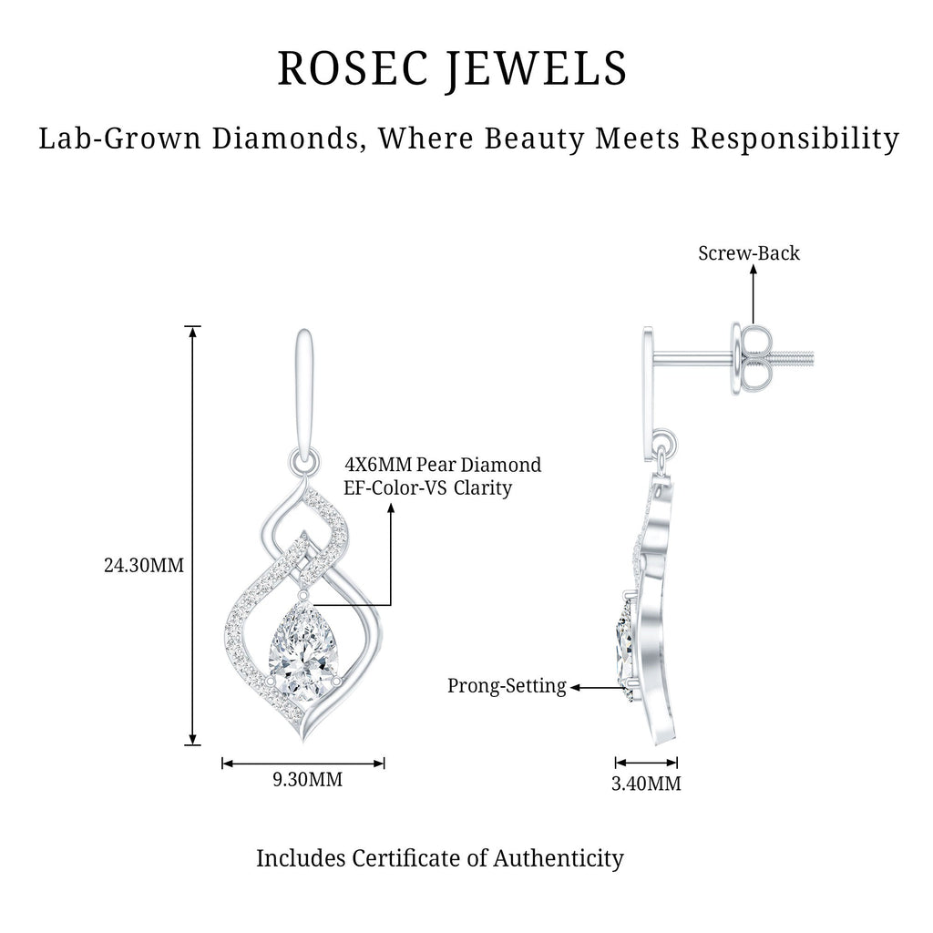 Certified Lab 4X6 MM Pear Shaped Diamond Drop Bridal Earrings