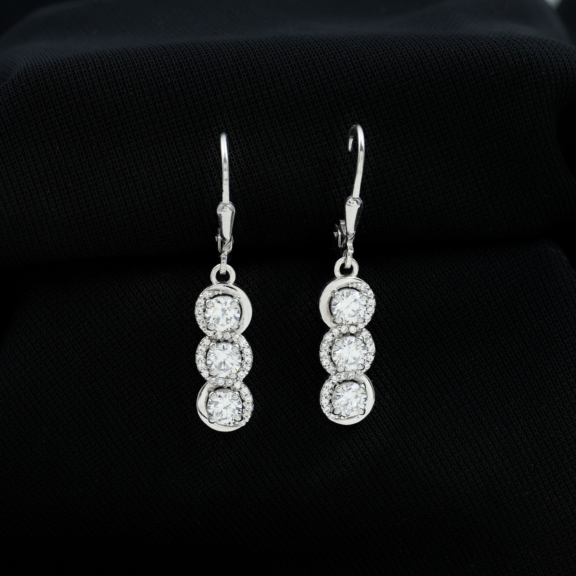 Certified Lab Grown Diamond 3 Stone Dangle Earrings