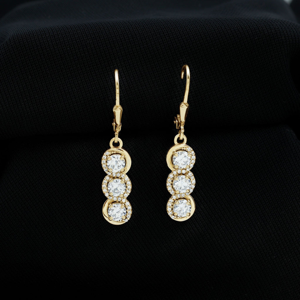 Certified Lab Grown Diamond 3 Stone Dangle Earrings