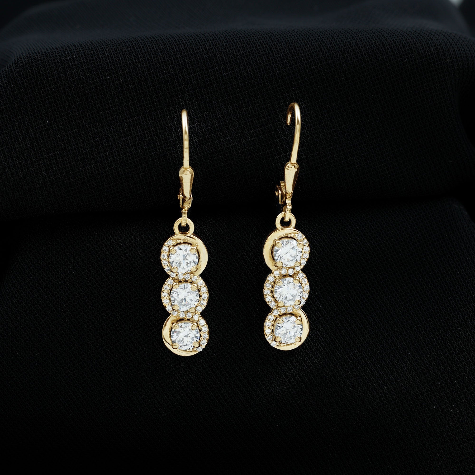 Certified Lab Grown Diamond 3 Stone Dangle Earrings