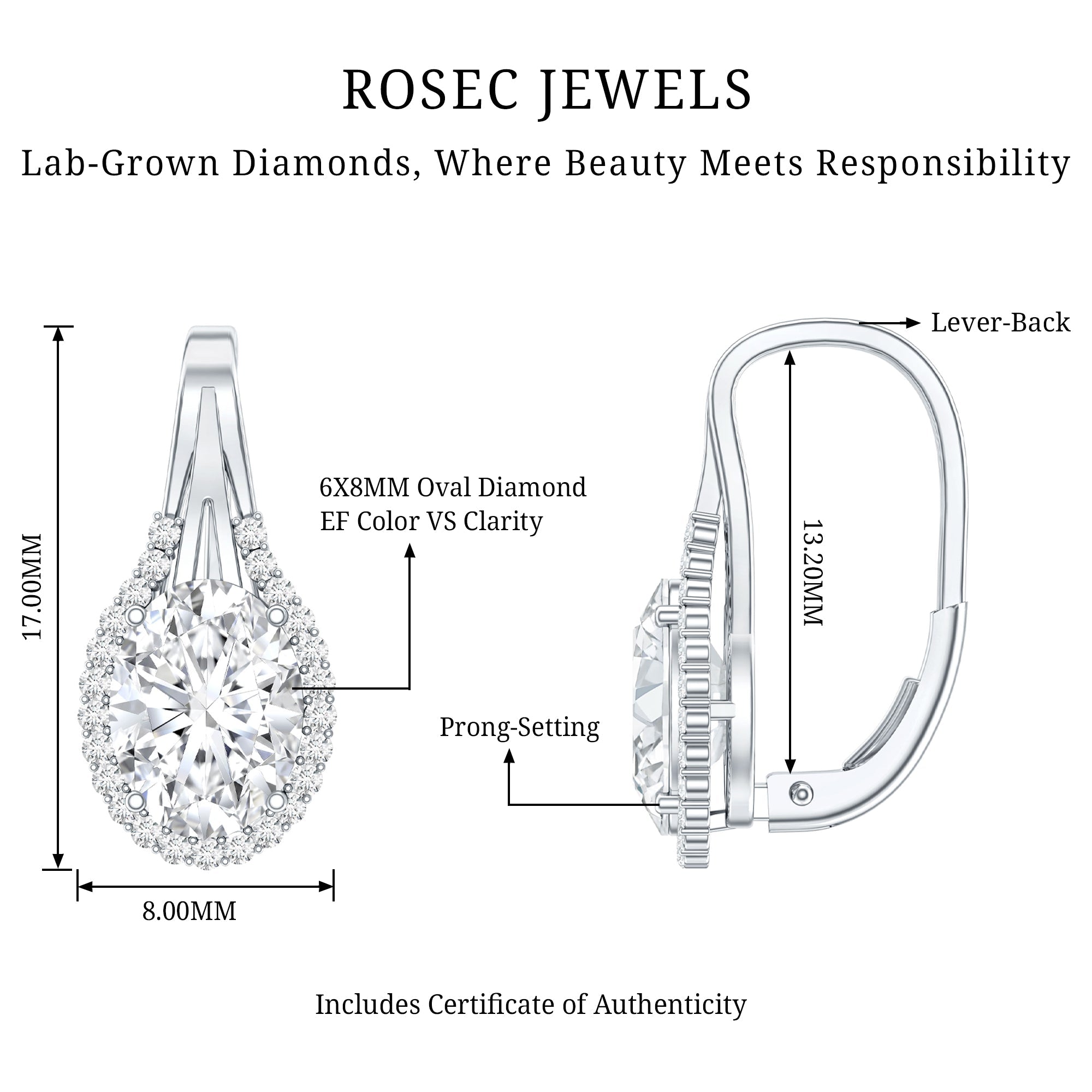 Certified 2 Carat Lab Grown Diamond Halo Designer Earrings