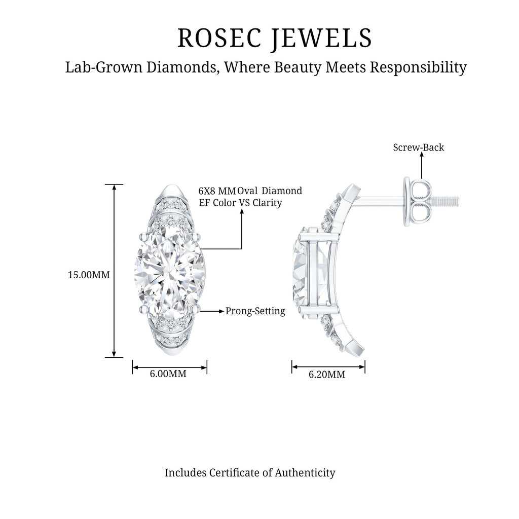 2 Carat Oval Lab Grown Diamond Vintage Style Stud Earrings