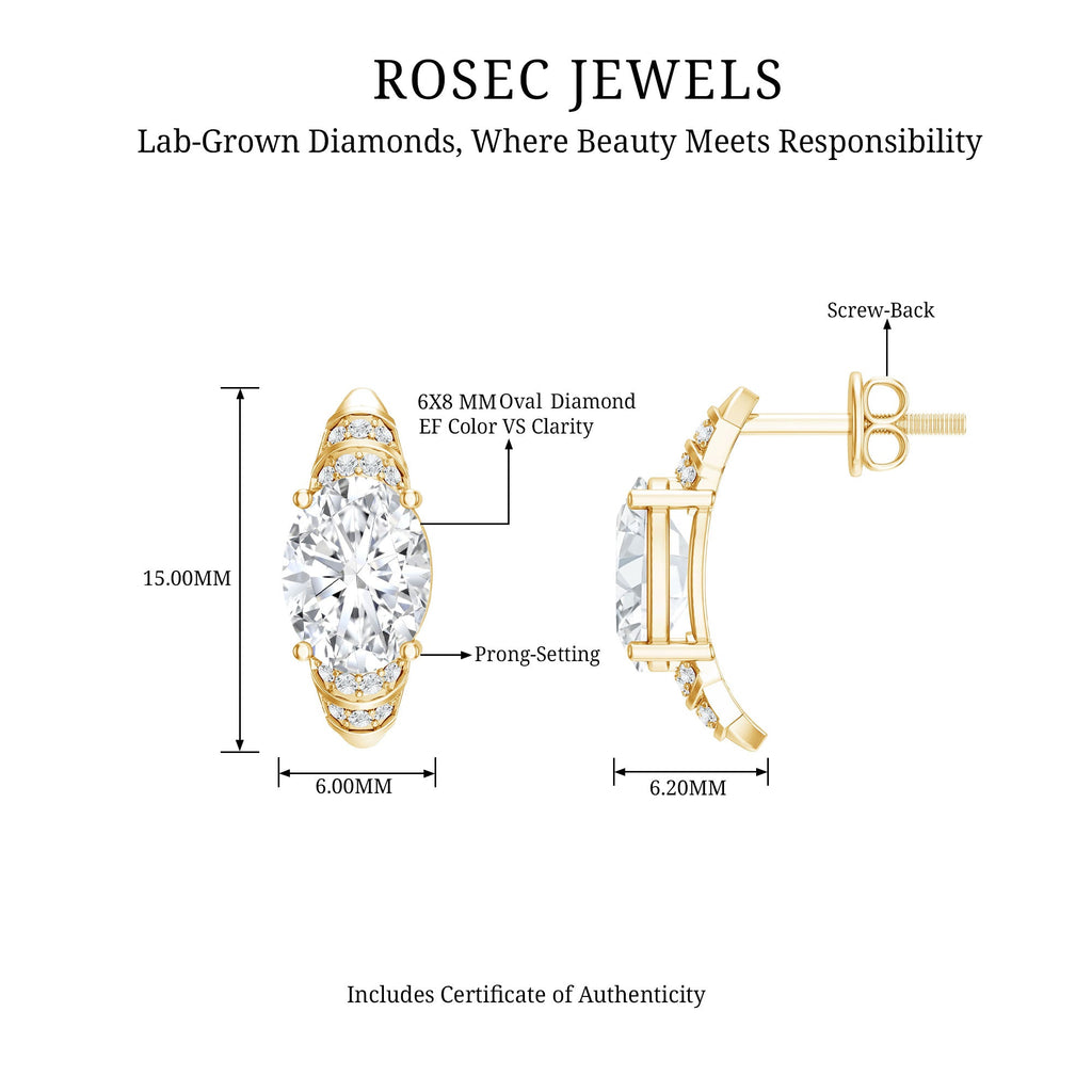 2 Carat Oval Lab Grown Diamond Vintage Style Stud Earrings