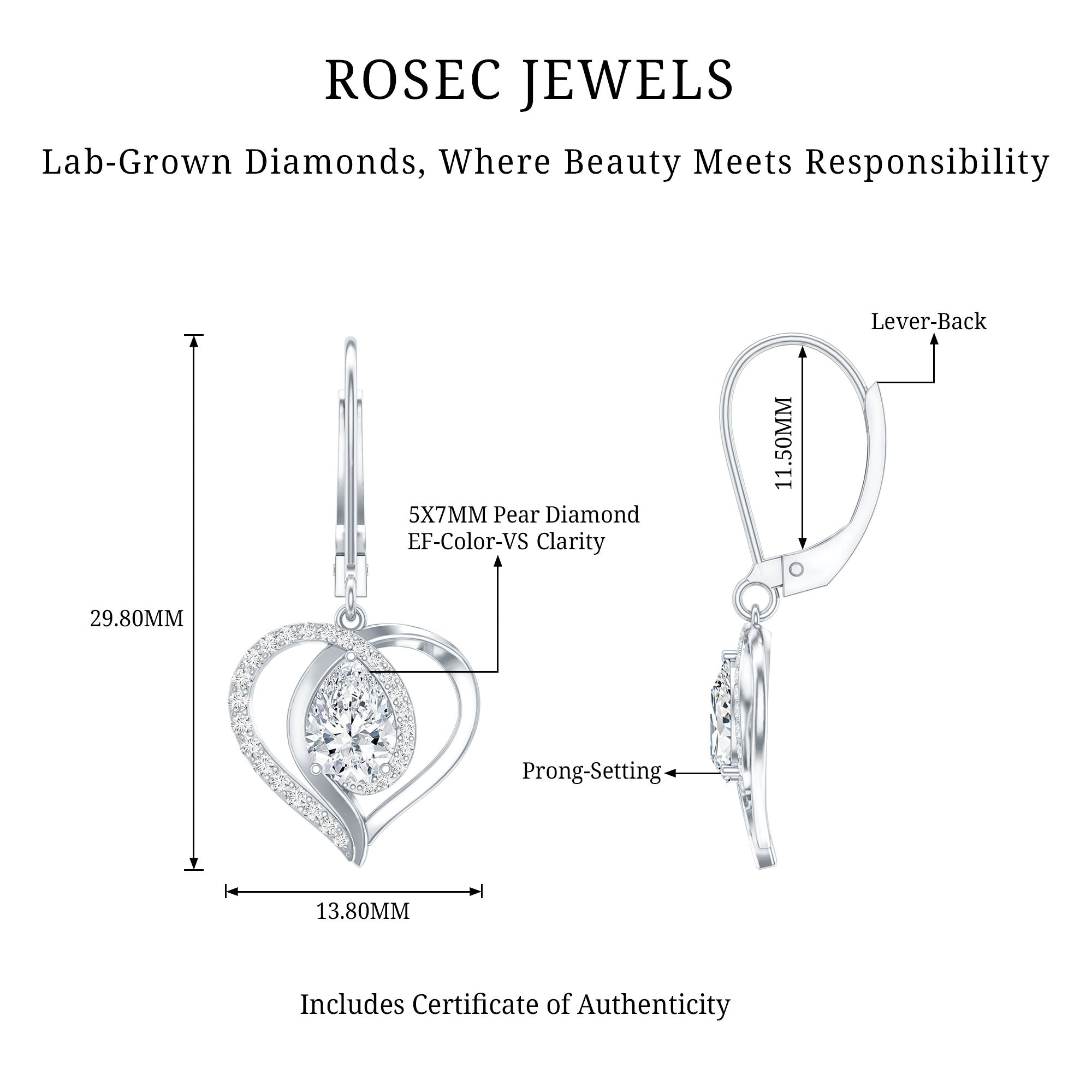 Certified 5X7MM Pear Lab Grown Diamond Heart Drop Earrings