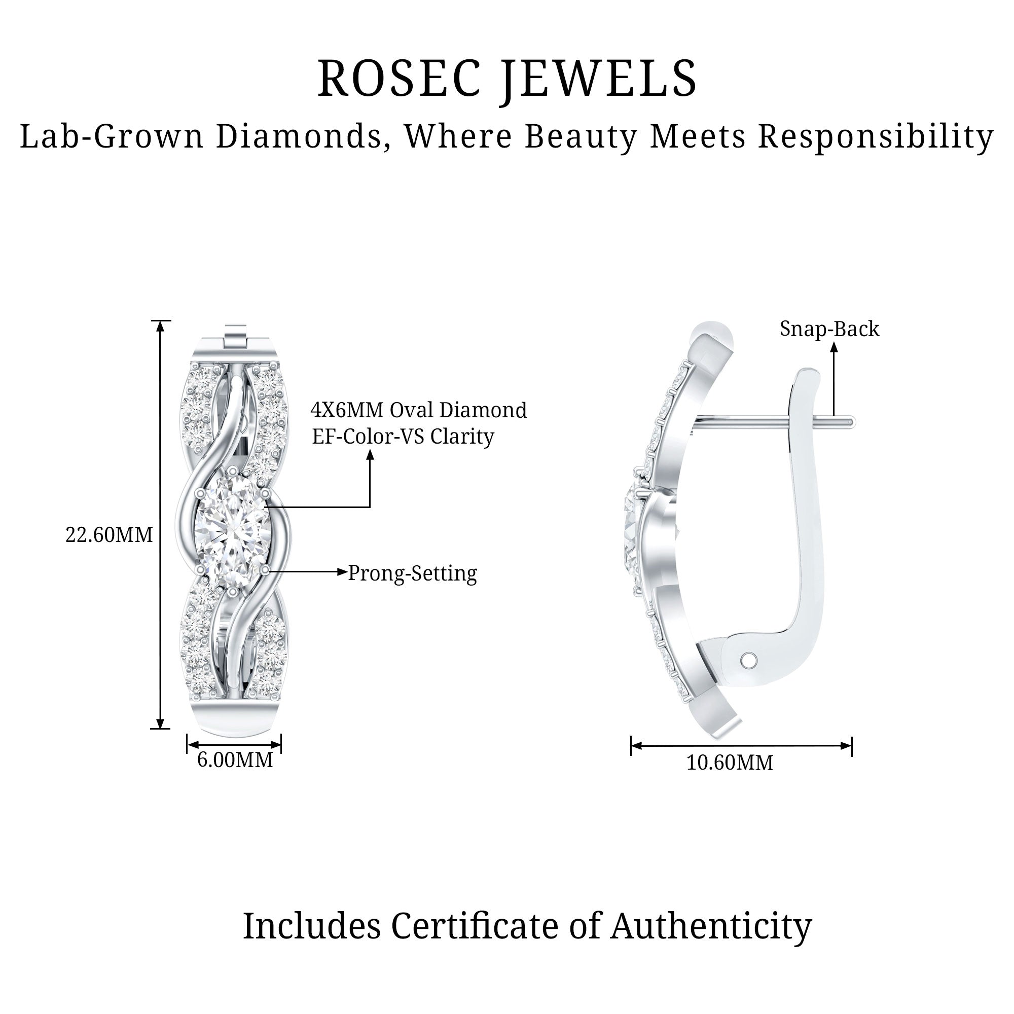 Certified Lab 4X6 mm Oval Diamond Infinity Earrings