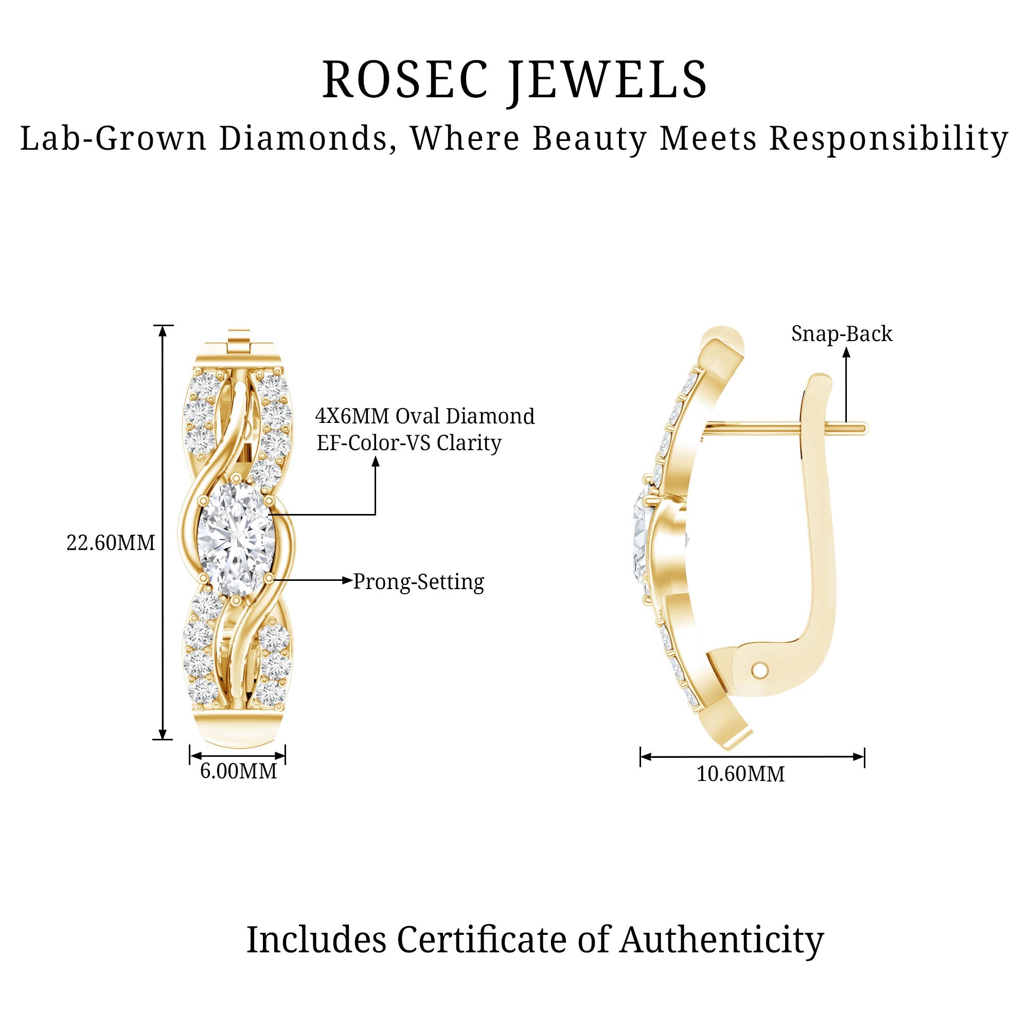 Certified Lab 4X6 mm Oval Diamond Infinity Earrings