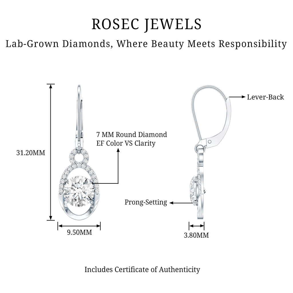 Certified 7 MM Round Lab Grown Diamond Drop Hoop Earrings