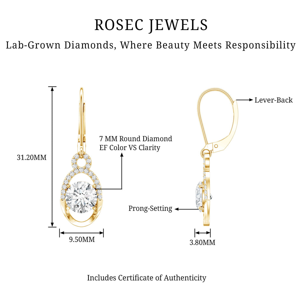 Certified 7 MM Round Lab Grown Diamond Drop Hoop Earrings