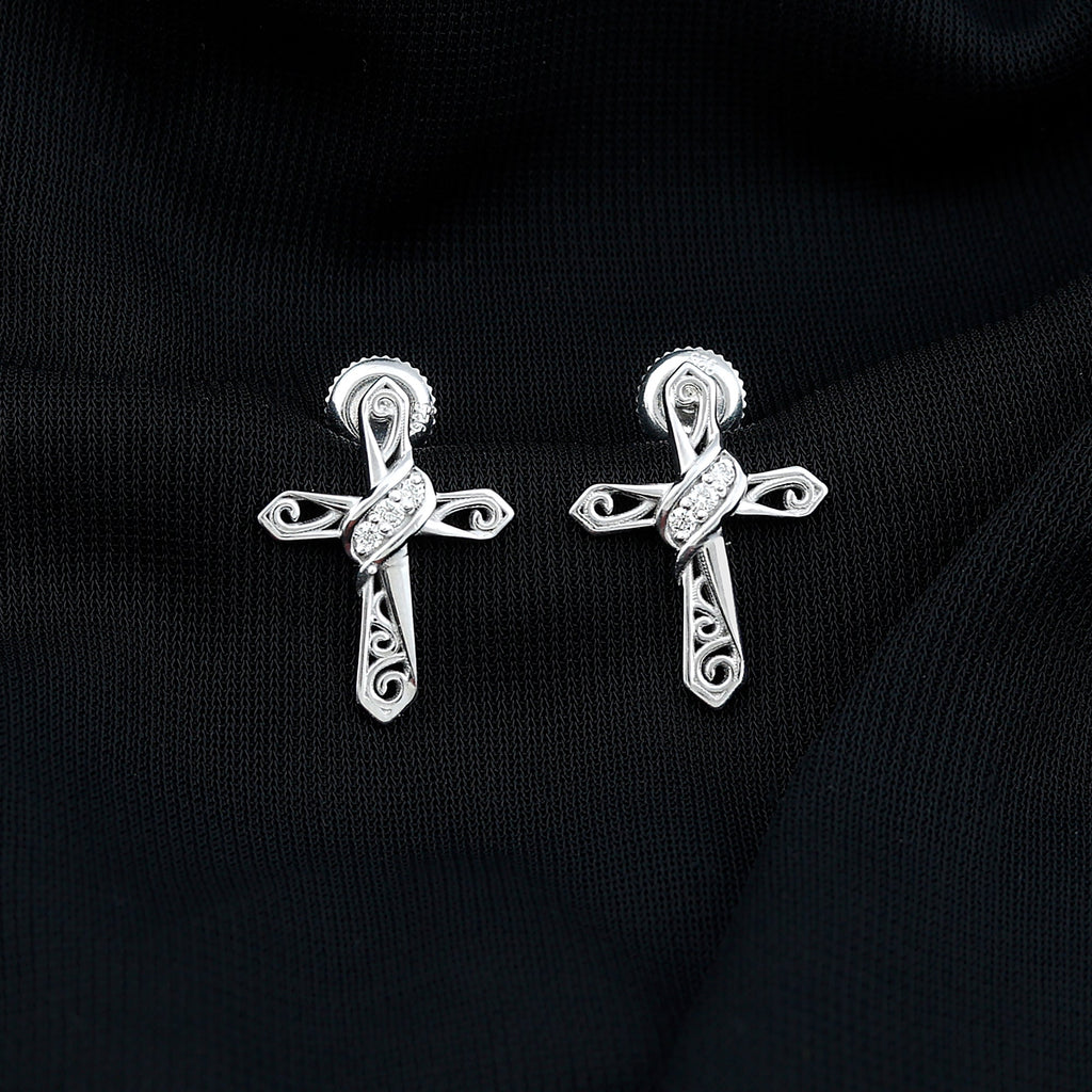 Certified Lab Grown Diamond Cross Art Deco Stud Earrings