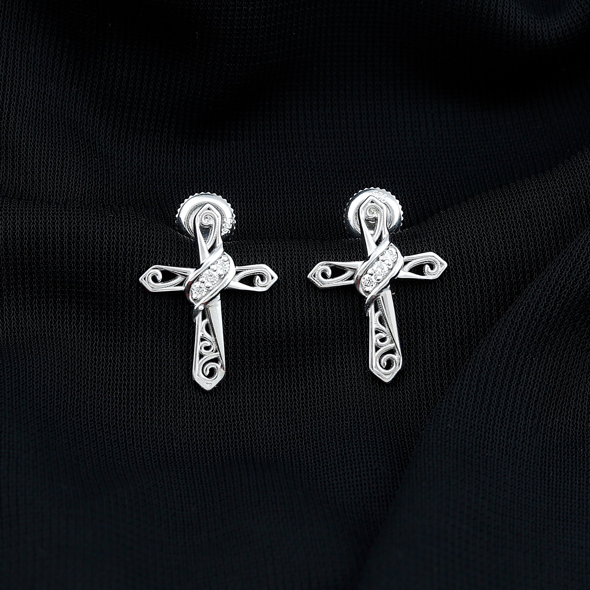 Certified Lab Grown Diamond Cross Art Deco Stud Earrings