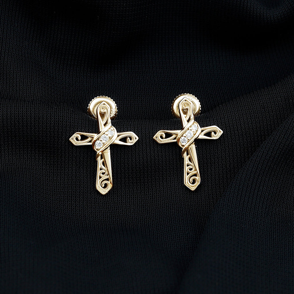 Certified Lab Grown Diamond Cross Art Deco Stud Earrings
