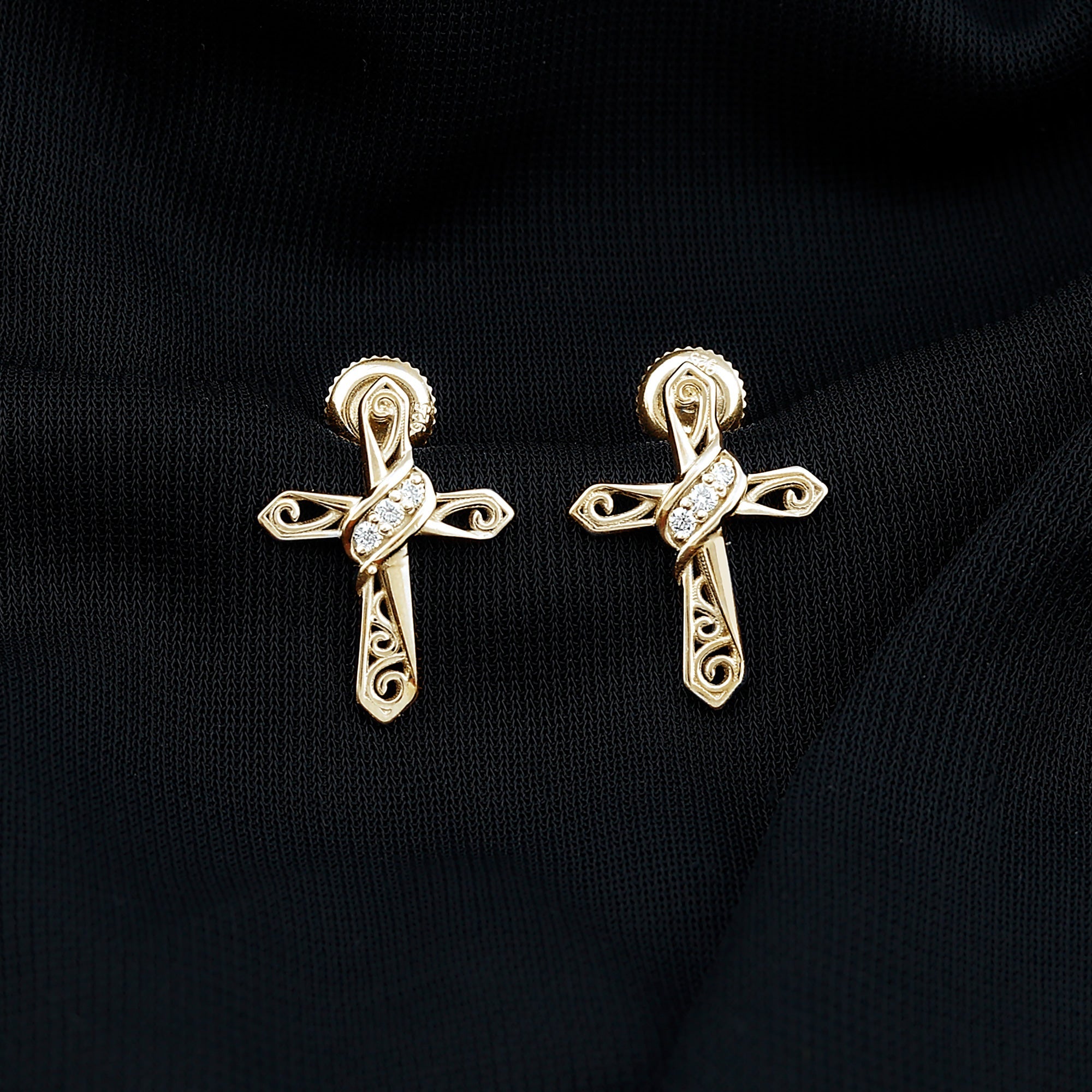 Certified Lab Grown Diamond Cross Art Deco Stud Earrings