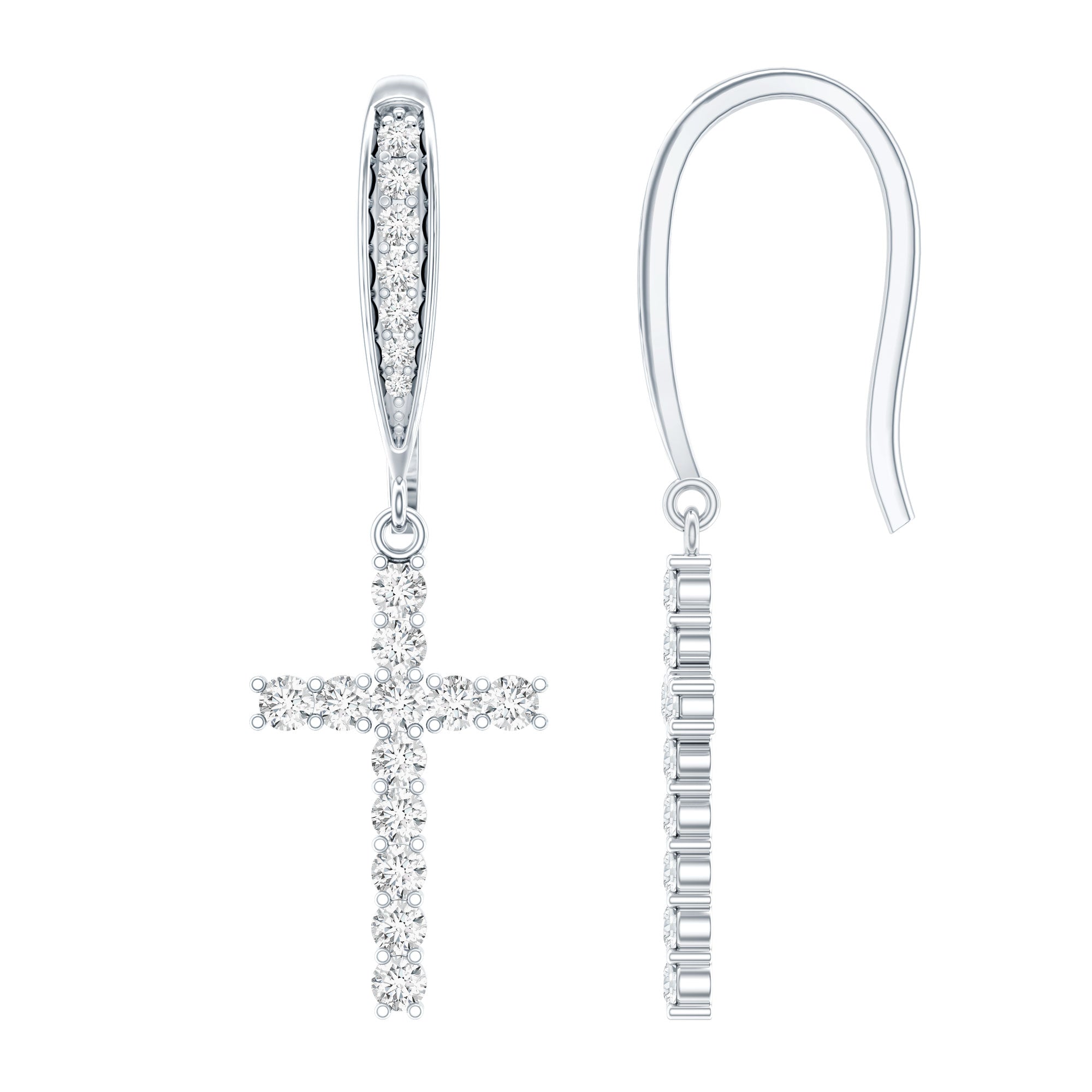 Certified Lab Grown Diamond Cross Fish Hook Earrings