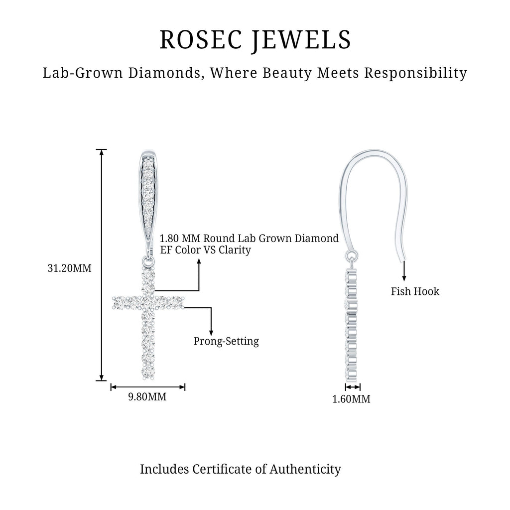 Certified Lab Grown Diamond Cross Fish Hook Earrings
