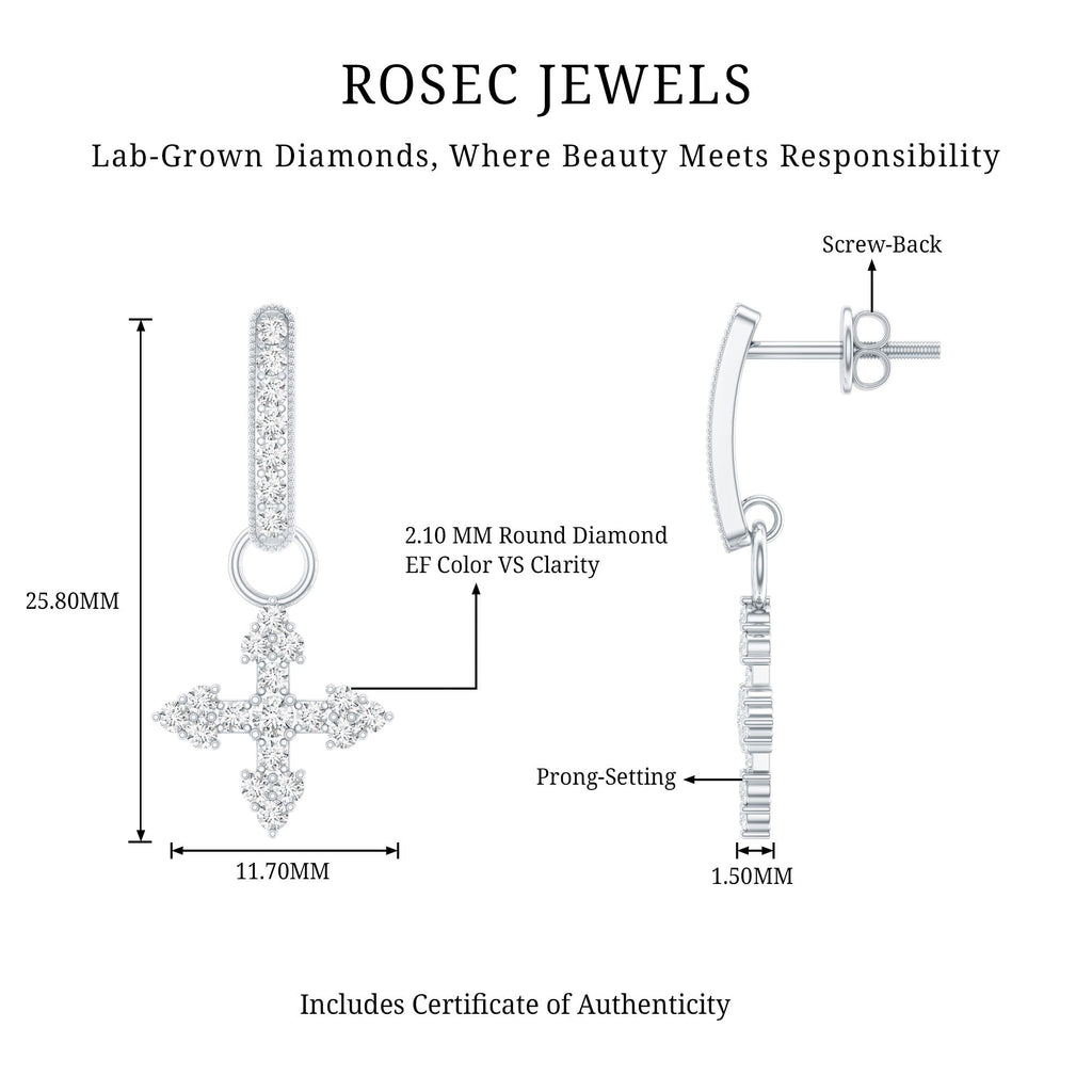 Certified Lab Grown Diamond Cross Drop Earrings For Her