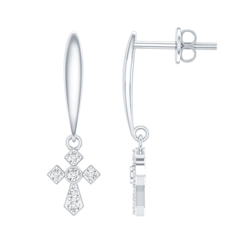 Lab Grown Diamond Cross Drop Earrings With Screw Back