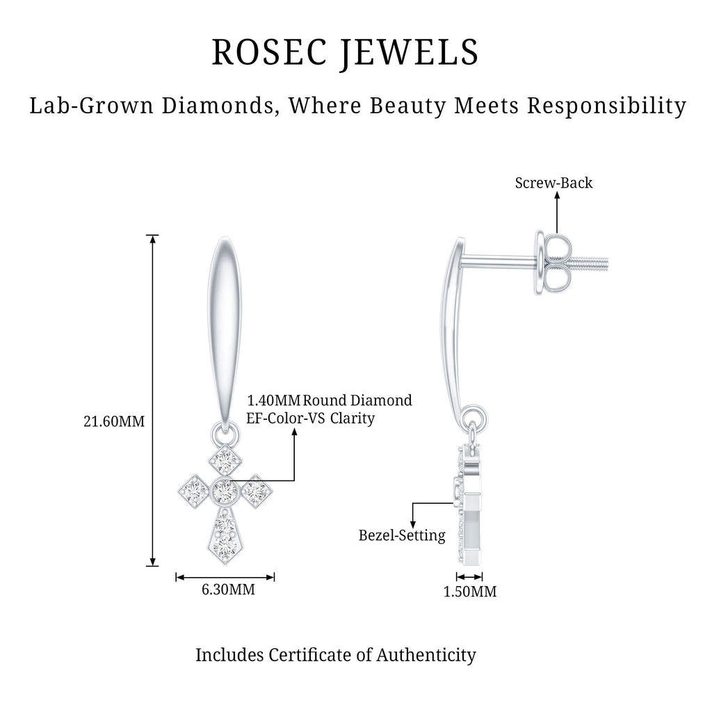 Lab Grown Diamond Cross Drop Earrings With Screw Back