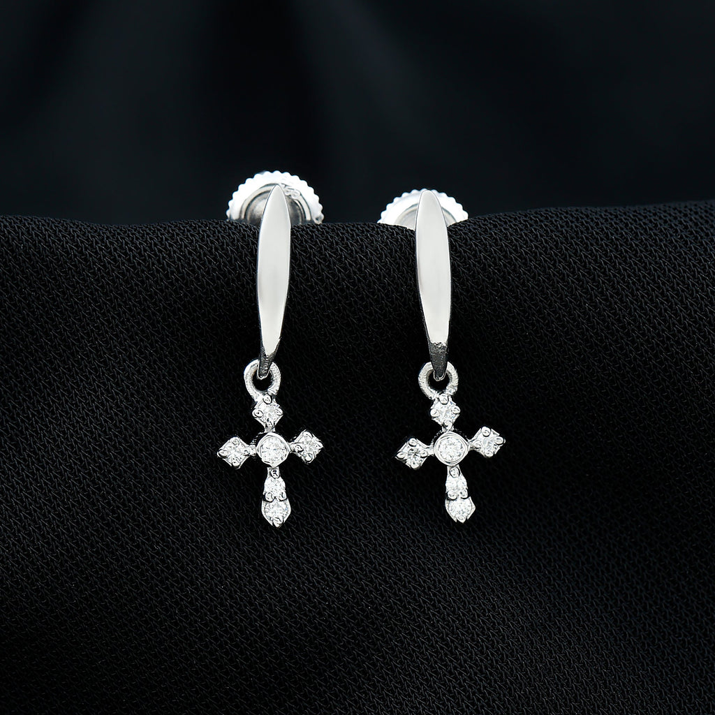 Lab Grown Diamond Cross Drop Earrings With Screw Back