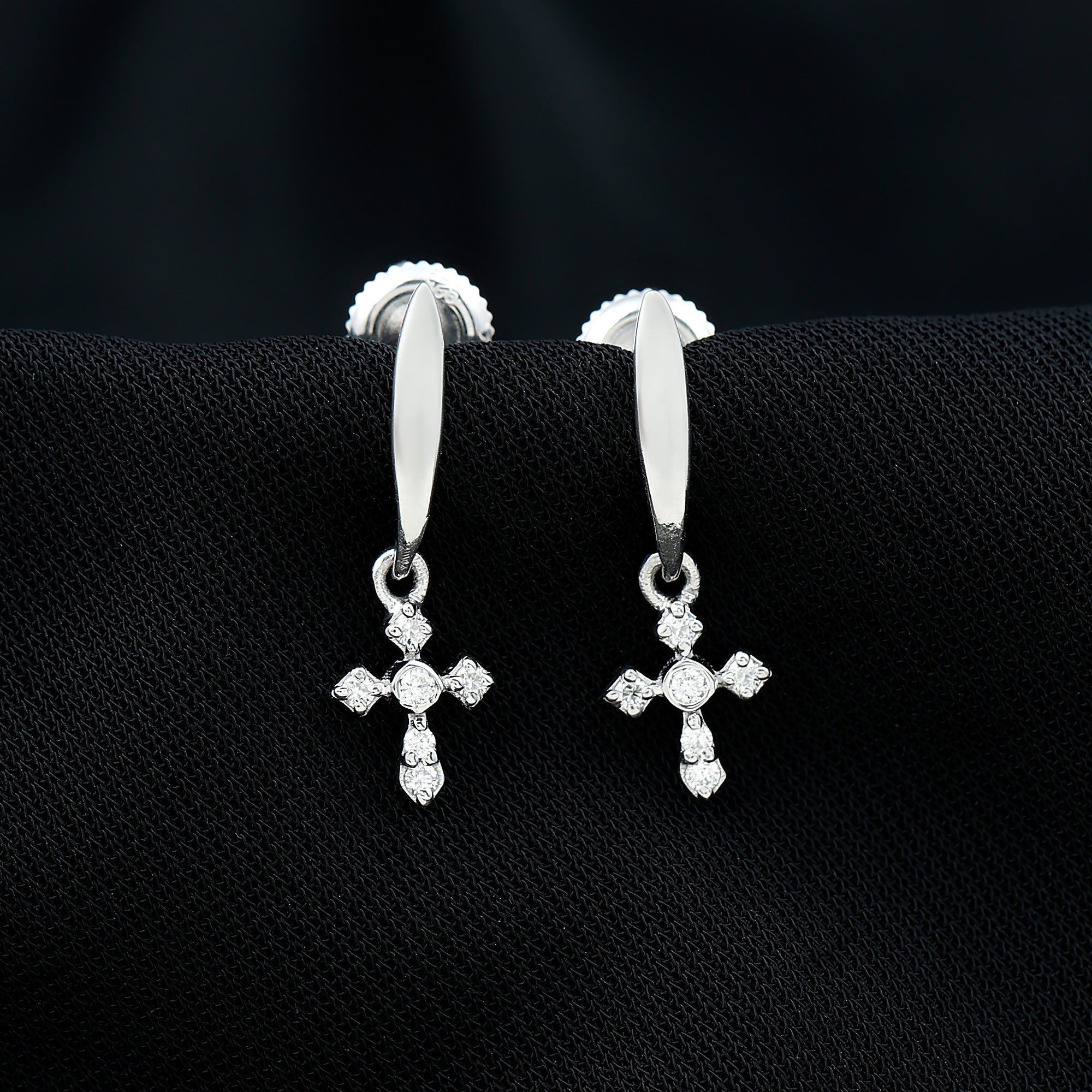 Lab Grown Diamond Cross Drop Earrings With Screw Back