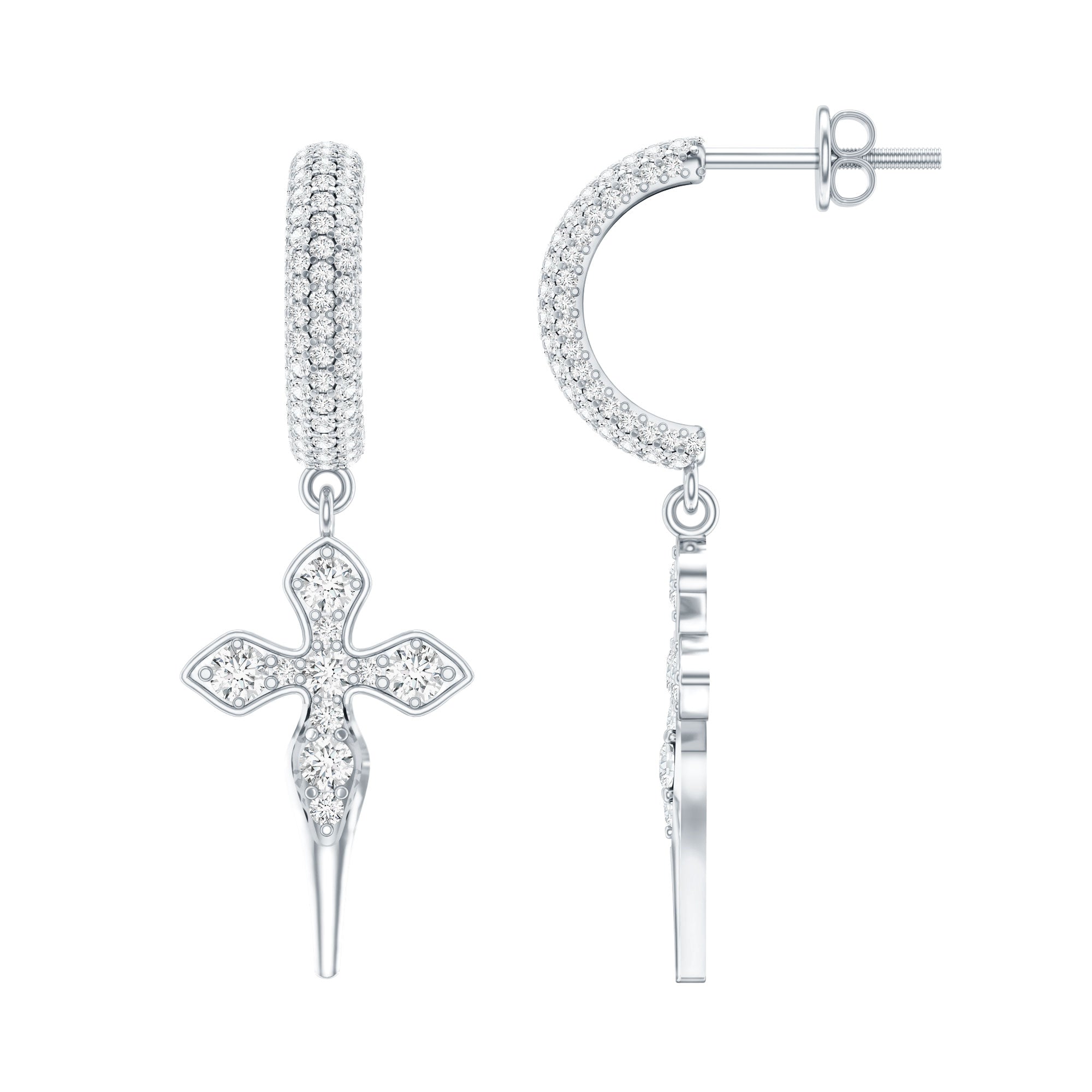 Lab Grown Diamond Designer Cross Earrings With Screw Back