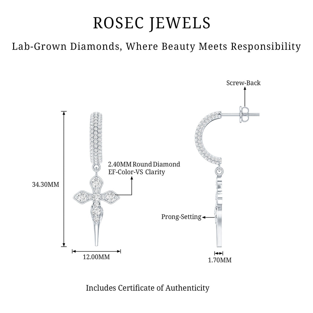 Lab Grown Diamond Designer Cross Earrings With Screw Back