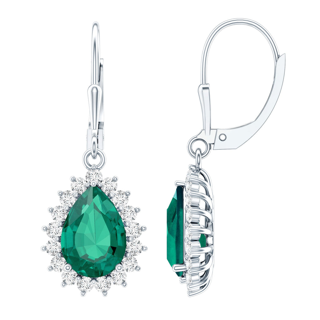 Certified Lab Grown Emerald Hoop Drop Earring in Silver