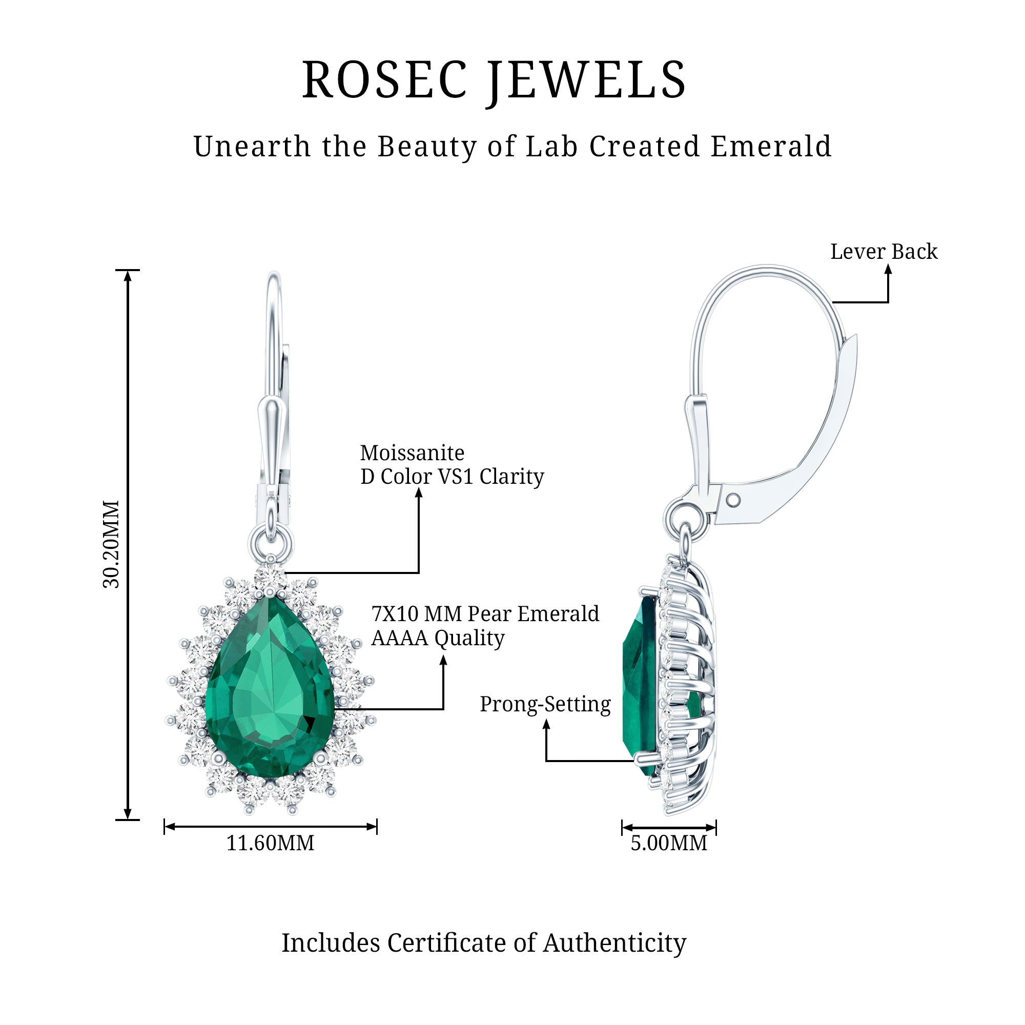 Certified Lab Grown Emerald Hoop Drop Earring in Silver