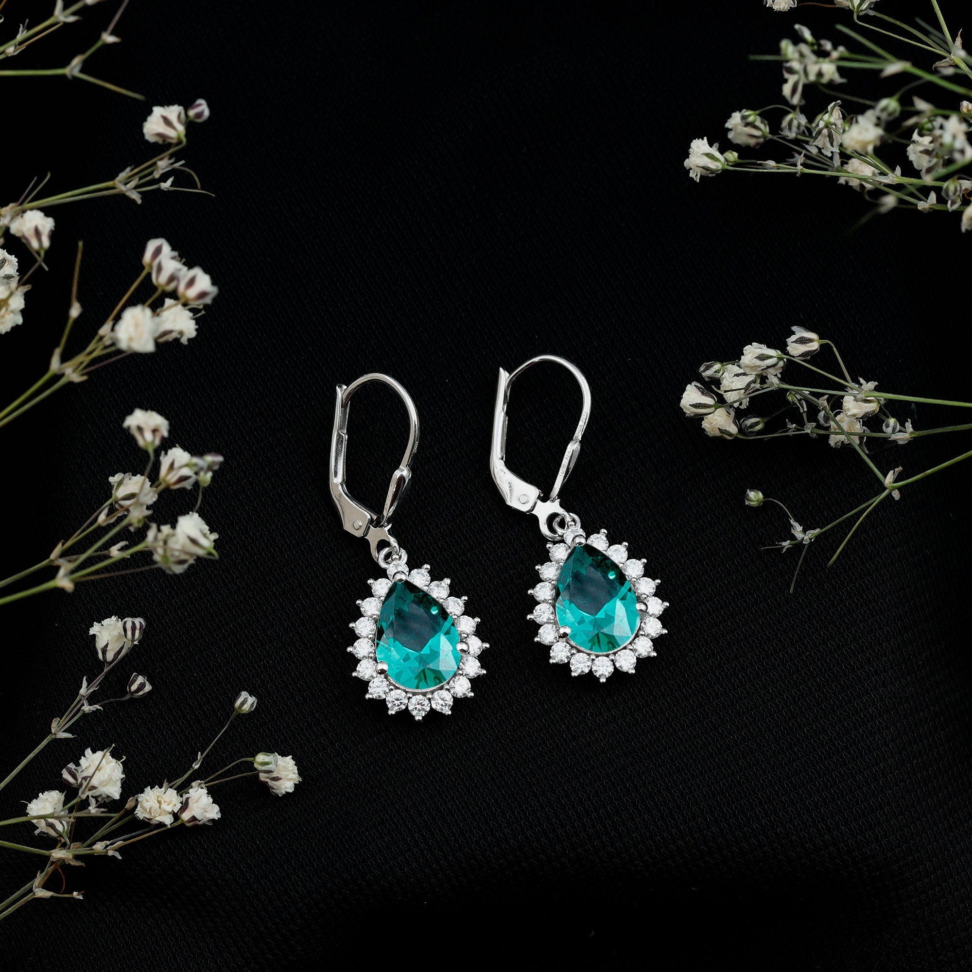 Certified Lab Grown Emerald Hoop Drop Earring in Silver